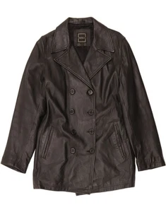 ZARA Womens Trafaluc Double Breasted Jacket UK 14 Medium Black Leather AF01 - Picture 1 of 3