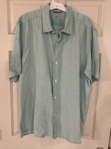 Tommy Bahama Relax 100% Linen Shirt Teal Button Up Short Sleeve XL - Picture 1 of 5