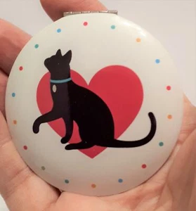 Pretty I love my Cat Cat Compact Mirror- Black cat on Pink Heart, Cat Lover Gift - Picture 1 of 2