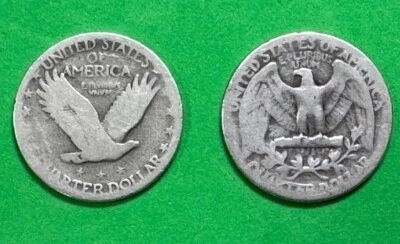 Lot of 2 Classic U.S. Silver Quarters – 1929 Standing Liberty & 1942 Washington - Image 1 of 2