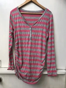 Motherhood Maternity Gray Link Striped Long-sleeve Henley Top Size L - Picture 1 of 3