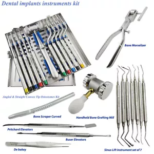 Sinus Lift Osteotomes Dental Surgery Concave tip Offset Kit Periosteal Elevators - Picture 1 of 25