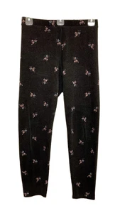 Women’s Leggings Pants Black Heather Pink Floral Stretch Size L - Picture 1 of 3