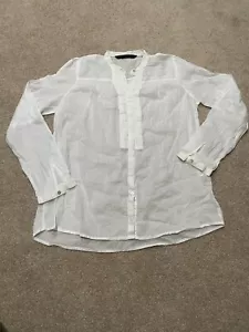 Zara Basic Gr. Large halbtransparentes weißes Langarmhemd mit Knopfleiste - Bild 1 von 7