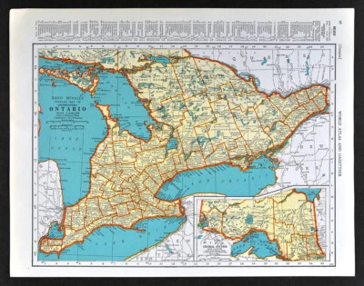 1938 McNally Map Canada Ontario Toronto London Windsor Niagara Falls Ottawa ON - Image 1 of 4