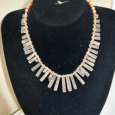 14k Rose Quartz & Coral Beaded Choker Necklace - Image 1 of 4