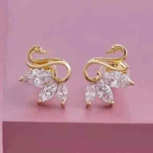 1.5Ct Marquise Cut Lab Created Diamond 14K Yellow Gold Plated Swan Stud Earrings - Picture 1 of 4