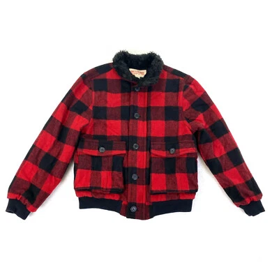 Mossimo Womens Small Oversized Jacket Coat Black Red Buffalo Check Wool Flannel - Image 1 of 4