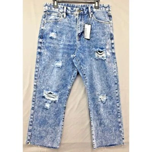 New Rue21 Premium Men Relaxed Crop Distressed Casual Denim Blue Jeans Size 34/26 - Picture 1 of 12