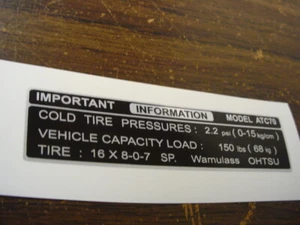 ATC70 TIRE WARNING EMBLEM REPLACES 87541-957-000 (D7136) - Picture 1 of 1