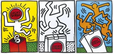 Keith Haring, Lucky Strike, grande rara obra de arte firmada 1987, 27,5" x 39,3" Foto 1 de 4