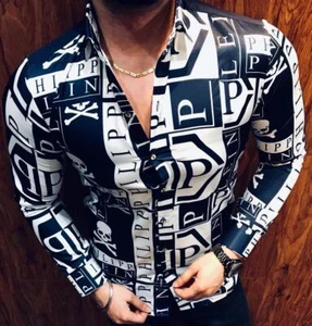 Camisa Estampada De Manga Larga Para Hombres Ropa Hawaiana De Diseñador De Lujo - Picture 1 of 6