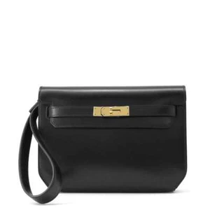 HERMES Kelly Depeche Clutch Bag Size 25 Box Calf Leather Black - Picture 1 of 12