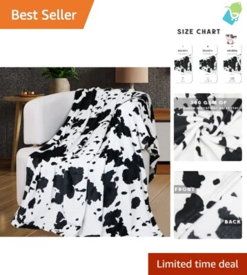 Soft & Plush Cow Print Blanket - Lightweight Travel Throw for Cozy Moments 50x60 - Image 1 of 4
