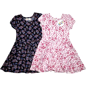 2 Dot Smile Girl 2T Navy Leaves White Pink Petals Cap Sleeve Twirl Dress Lot - Picture 1 of 4