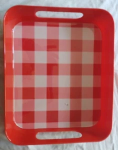  new serving tray Melamine MEDIUM Handled Tray, 10x 8X2  inch  red striped  - Picture 1 of 5