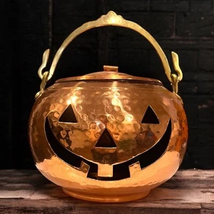 Linterna Jack O' de cobre martillado vintage mango de latón GRANDE calabaza Halloween - Imagen 1 de 17