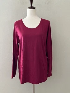Hue Women's Sz L Cotton Knit Long Sleeves Round Neck T-Shirt Top Beet Red - Picture 1 of 5