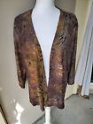 Kamana Open Duster Woemns Large Brown Green Tan Mesh Abstract Floral Artsy Boho