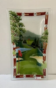 Peggy Karr Fused Art Glass Tray Golf Course Scene 13.75” By 7.5” Signed - Picture 1 of 5