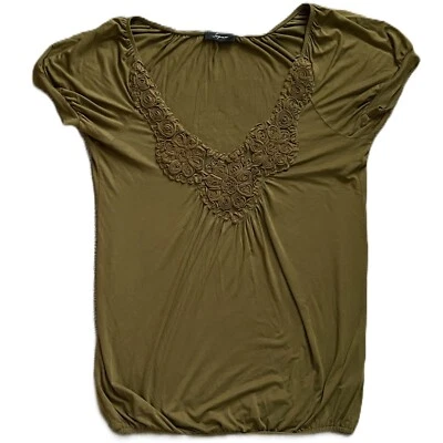 TOP de mujer soprano mediana tela verde escote rosado DE COLECCIÓN Hecho en EE. UU. Foto 1 de 4