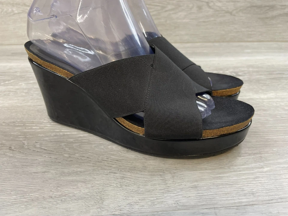 Sandalia para mujer Donald J. Pliner caramelo EE. UU. 8,5 negra textil sin cordones zapatos de cuña Foto 1 de 4