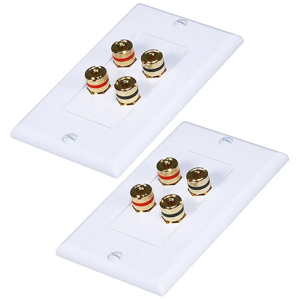 2 Pcs Banana Plug Binding Post Wall Plate Speaker Audio System Home Theater Gold - Image 1 of 4