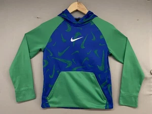 Nike Hoodie YOUTH BOYS M Green Blue Dri-Fit 2 Sided LOGO Fleece Lined Training - Picture 1 of 17