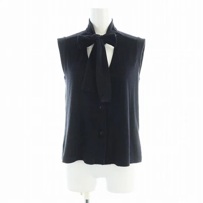 香奈儿无袖开衫背心带丝带绑带棉/尼龙 36 码海军蓝女式 — 第 1/4 张图片