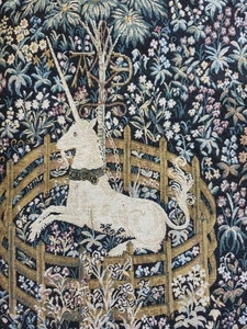 Goblys Tapestry Pillow Unicorn Medieval Accent Blue Velvet Art History - Picture 1 of 7