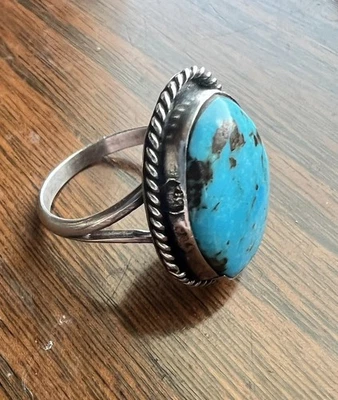 Navajo Handmade Kingman Turquoise Ring Sterling Silver 925 Size 8.75 - image 1 of 4