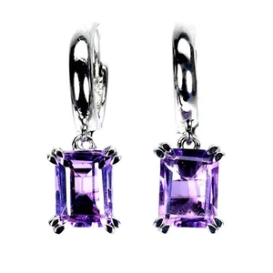 925 Sterling Silver Earrings Octagon Amethyst 8x6mm Natural Gemstone Jewelry - Picture 1 of 13