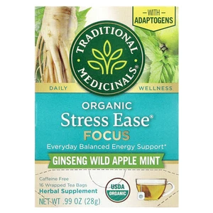Organic Stress Ease® Focus, Ginseng Wild Apple Mint, Caffeine Free, 16 Wrapped - Picture 1 of 3