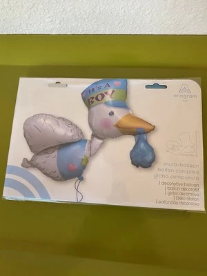 32" Stork Shaped It's a Boy Foil Balloon  -  Stork Baby Shower Balloon Anagram - Image 1 of 3