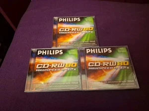 Philips CD-RW 80 4x 12x - 80MIN / 700MB Rewritable Blank  (3 Un-opened - Sealed) - Picture 1 of 4