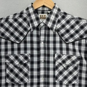 Ely Cattleman Western Shirt Plaid Short Sleeve Cowboy Rodeo Black White M Indie - Picture 1 of 8