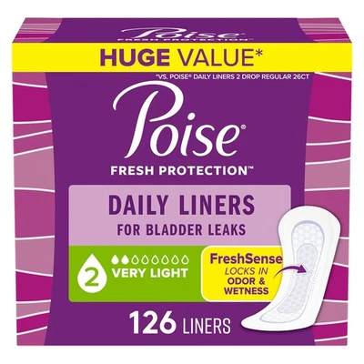 Poise Daily Incontinence Panty Liners, 2 Drop Absorbency, 126 Ct - FAST SHIPPING