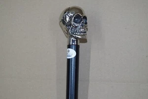 Edler Holz Sammler Gehstock Wanderstock Spazierstock Gothic Skull silbern 94cm - Bild 1 von 11