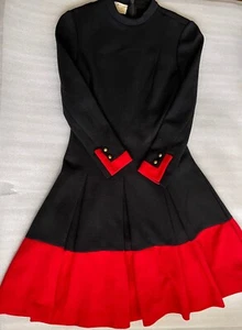 VINTAGE JAMES KENROB WOOL BLACK & RED DRESS FIT & FLARE, 33" BUST, MINT A+ - Picture 1 of 14