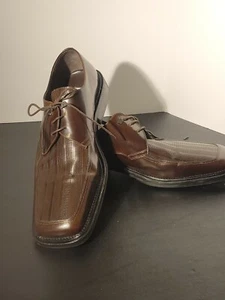 MAURIZIO BELLINI Brown Leather Square Toe Derby Lace Shoes Size 44 Made in Italy - Picture 1 of 9