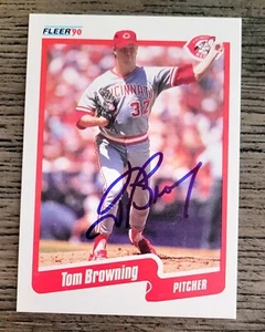 TOM BROWNING Signed 1990 Fleer #415 Cincinnati Reds Card Autograph - Picture 1 of 2