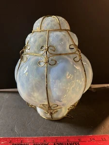 Vtg CAGED MURANO Opalescent Hanging Lamp(Top Is Missing) - Picture 1 of 10