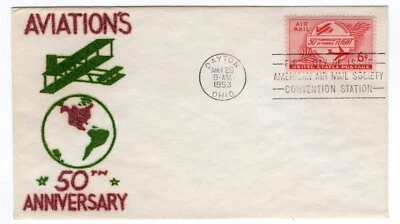 C47 50th Anniversary Flight Airmail FDC 1953 - Velvatone Flocked - Image 1 of 2