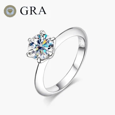 0.5-10ct VVS1 Moissanite Engagement Ring Wedding Band 18K White Gold Plated GRA - Image 1 of 4