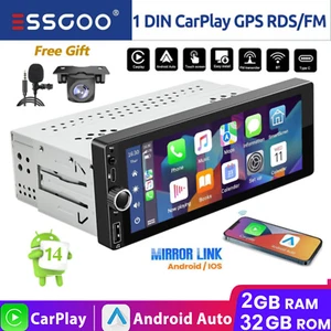 7" Car Radio For Apple Carplay Android Single 1Din Touch Screen Stereo Bluetooth - Picture 1 of 14