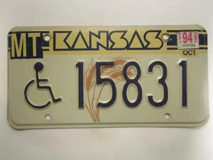 LICENSE PLATE Handicapped Tag WHEELCHAIR 1989 1994 KANSAS 15831  [Z289B] - Picture 1 of 1