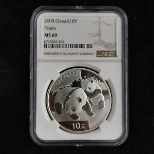 2008 China Panda 10 Yuan 1 oz Ag.999 Panda Silver Coin NGC MS69