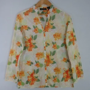 North River Outfitters Womens L Orange French Floral LS Cotton Shirt Cottagecore - Picture 1 of 6