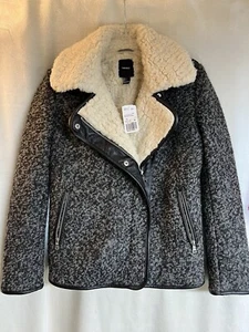 Forever 21 grau schwarz creme Wolle Tweed Sherpa Sakko Damen Gr. S - Bild 1 von 4