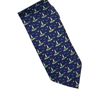 J. Crew 100% Silk Novelty Necktie Lighthouse Blue Green - Picture 1 of 4
